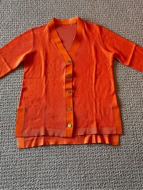 Vibrant Orange Button-Front Knit Cardigan